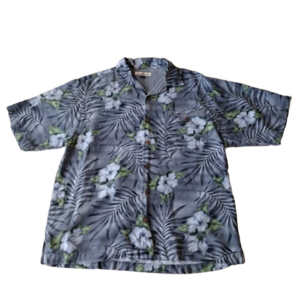 Tommy Bahama Button Up Shirt Men M Hawaiian Tropical Floral 100% Silk Short Slvs